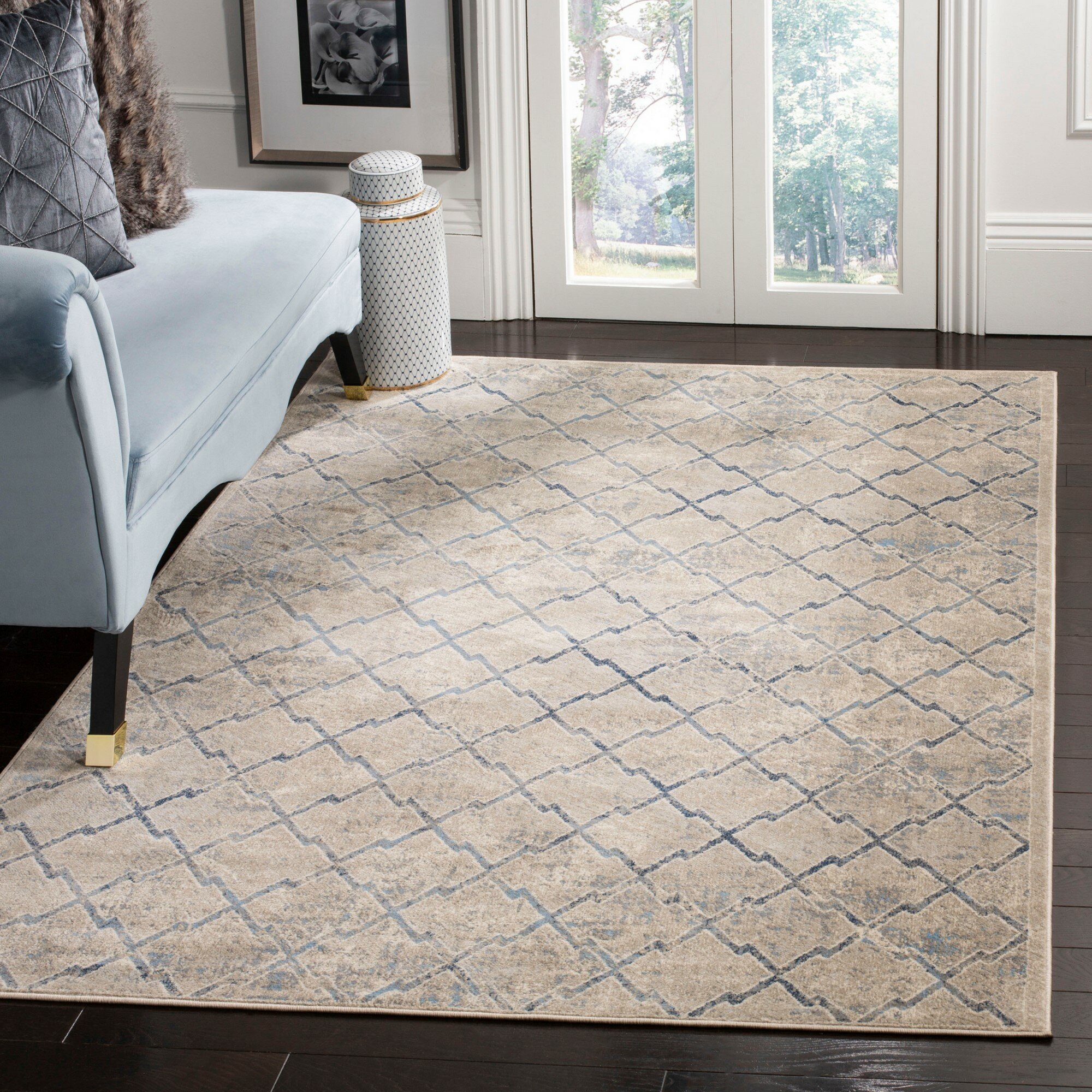 Langley Street Evart Power Loom Performance Light Gray/Blue Rug ...