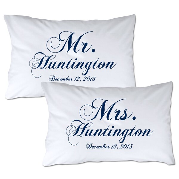 Hubby Wifey Mr Mrs pillow Cases Set Of 2 Queen Size Bright White HandMade 
