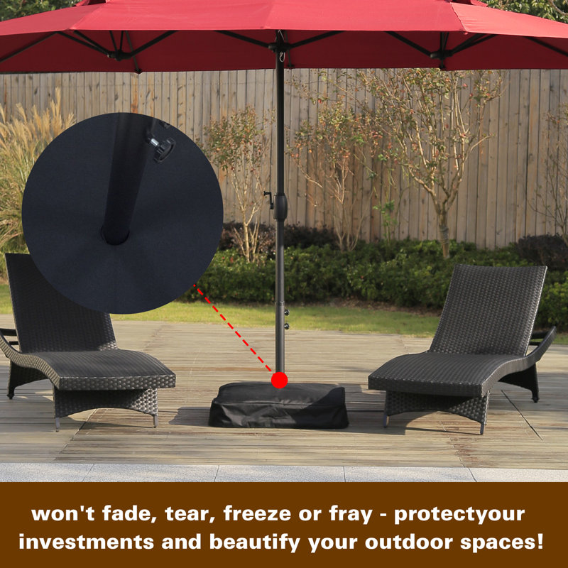 Arlmont Co Outdoor Umbrella Stand W Easy Rolling Base Heavy Duty Universal Design For Weighted Commercial Patio Deck Big Mobile Sun Shade W Hidden Wheels Bronze Black Sandstone