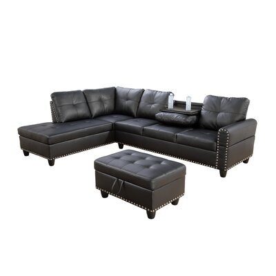 Adebisi 97.2" Wide Faux Leather Corner Sectional with Ottoman INCOMPLETE 