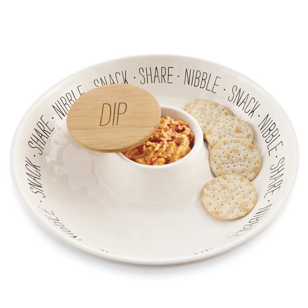 Set of 2 10'' Chip and Dip Platter Divided Serving Dish Trays for Superbowl Partie Porcelain Chip & Dip Serving Set 
