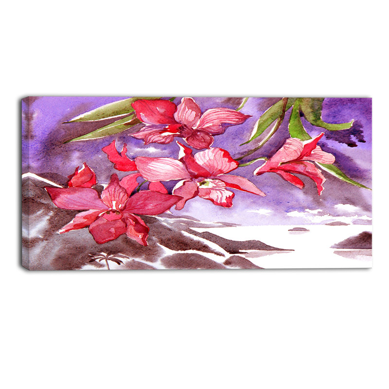 Designart Orchid With Sea Floral Painting Print On Wrapped Canvas
