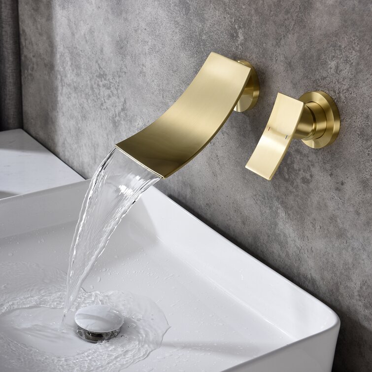Wall Mount Basin Sink Faucet Brass Bathroom Bathtub Swivel Tap Mixer Two Handles 