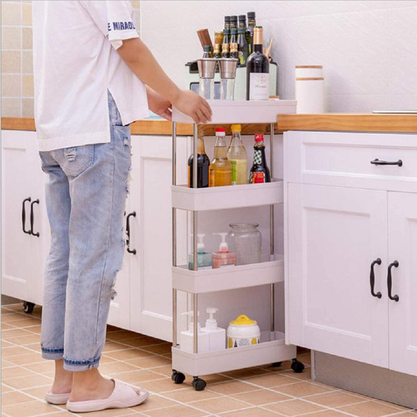 4 Tier Slim Storage Cart Narrow Shelving Unit Organizer Slide Out Storage  Rolling Utility Cart Tower Rack For Kitchen Bathroom Laundry Narrow ...