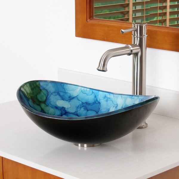 Elite Hand Painted Watercolor Boat Glass Oval Vessel Bathroom Sink ...