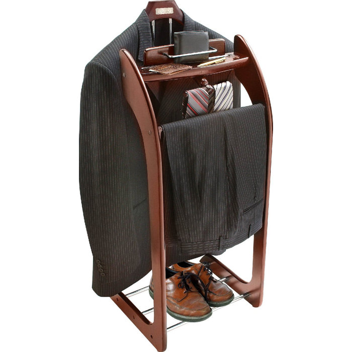 Smartek Mahogany Hardwood Wardrobe Clothes Valet Stand And