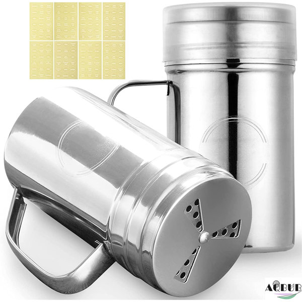 Salt and Pepper Shakers Stainless Steel Dredge Salt/Sugar/Spice/Pepper Shaker Seasoning Cans with Adjustable Pour Holes Set of 6 