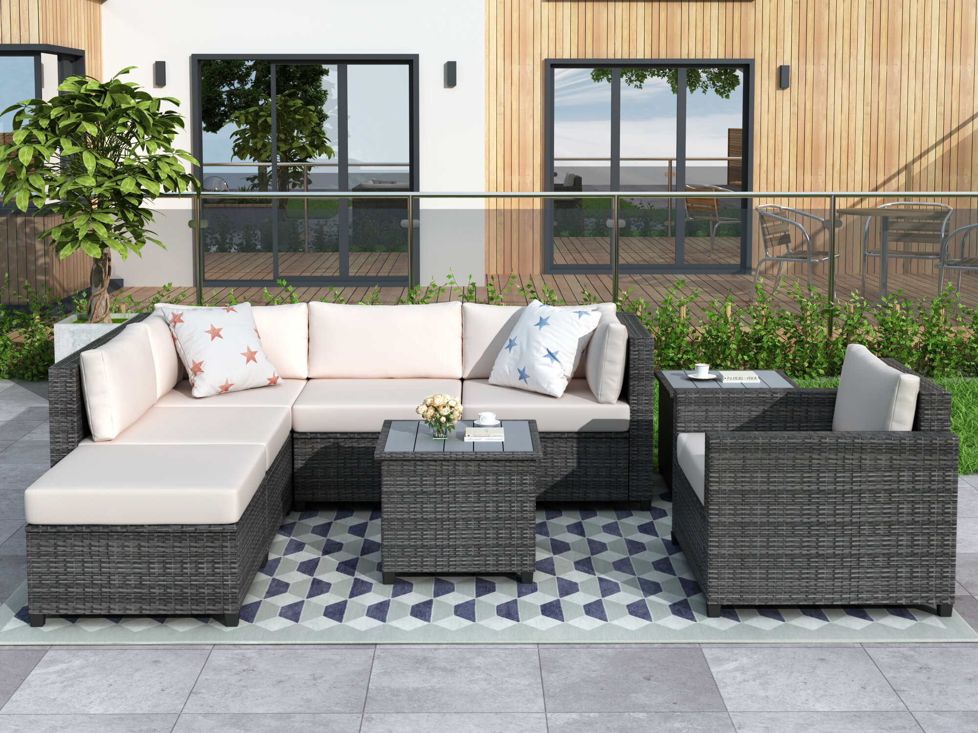 Latitude Run 8 Piece Rattan Sectional Seating Group With Cushions Patio Furniture Sets Outdoor Wicker Sectional New Wayfair Ca