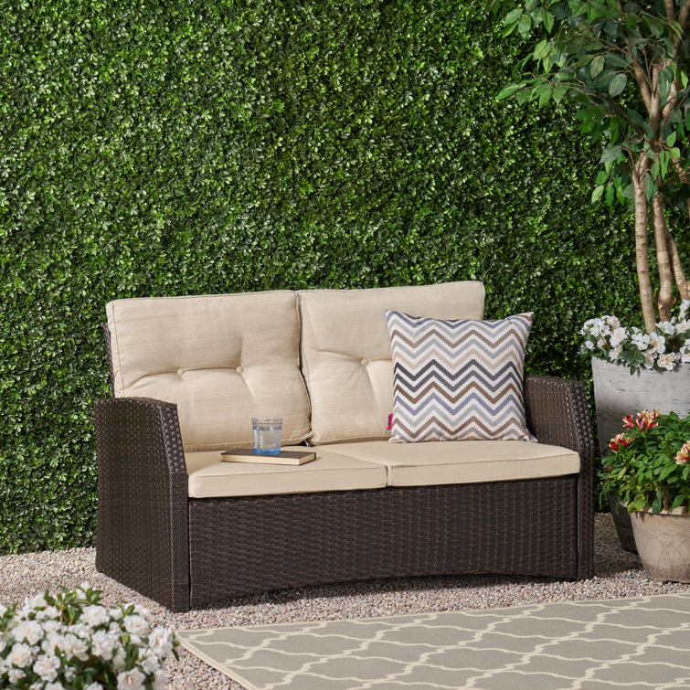 Dakota Fields Wendell 132cm Wide Outdoor Garden Loveseat With Cushions Reviews Wayfair Co Uk