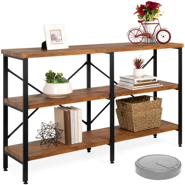 55" Console Table Sofa Table Rustic Entryway Hallway Table W/ Open Bookshelf New 