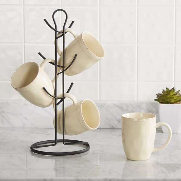 New Stylish Black Marble 4 Cup Holder Kitchen Home Mug Tree Rack Stand