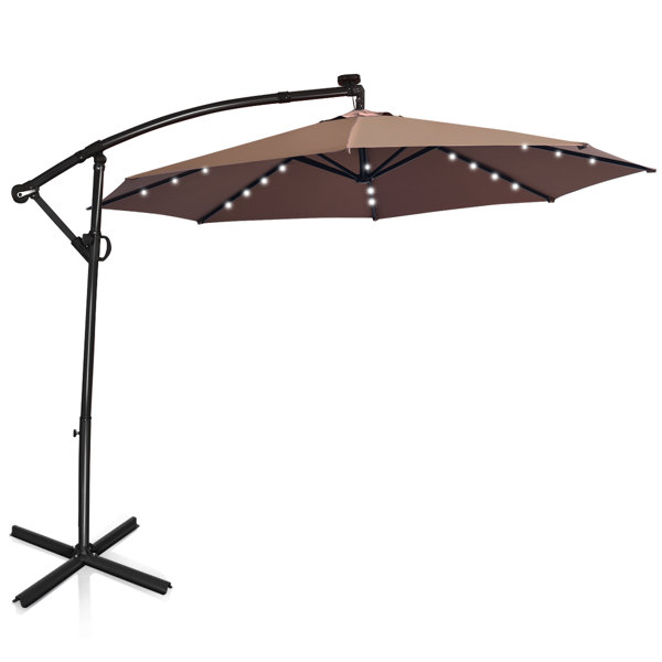 Freeport Park 10ft Offset Hanging Umbrella Patio Outdoor W 24 Solar Led Lights Tan Reviews Wayfair Ca