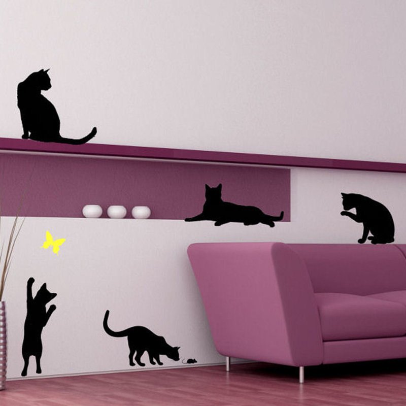 decalthewalls cats with a butterfly wall decal & reviews | wayfair