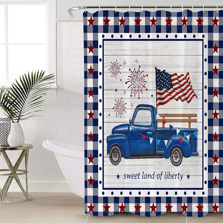 American Independence Day And Flag Bathroom Fabric Shower Curtain With Hook 