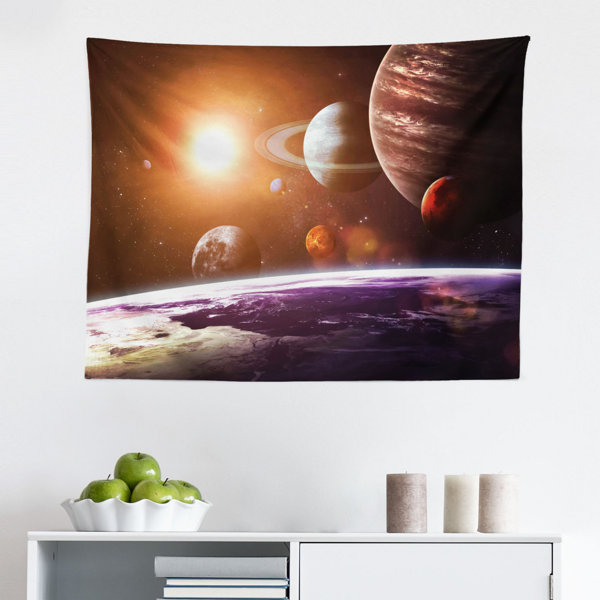 East Urban Home Ambesonne Galaxy Tapestry, Space Theme View Of The Planets  From Earth Science Room Art With Sun And Moon, Fabric Wall Hanging Decor  For Bedroom Living Room Dorm, 45