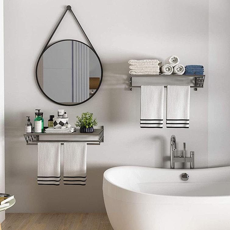 Rebrilliant Wall Mounted Clothes Drying Rack Stainless Steel Accordion Retractable Drying Rack For Laundry Room Bathroom Tower Easy To Install 31 Inch Rod 60 Lb Capacity Indoor And Outdoor Use Wayfair