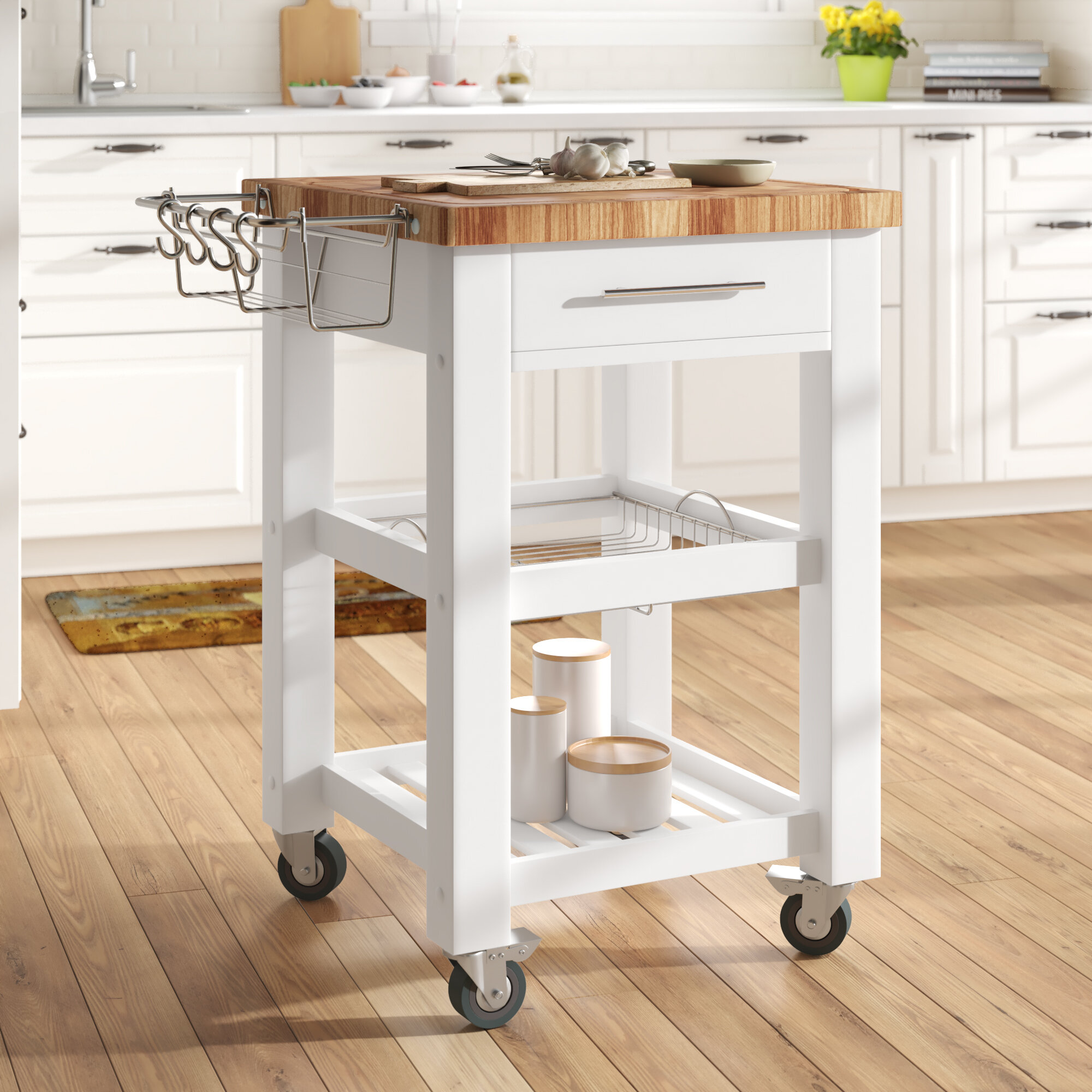 ebern designs sydney 30 5 solid wood kitchen cart with butcher block top and locking wheels reviews wayfair ductless island mount range hood moveable ideas