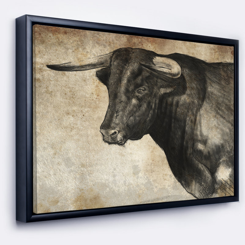 East Urban Home Spanish Bull Sketch Framed Oil Painting Print On