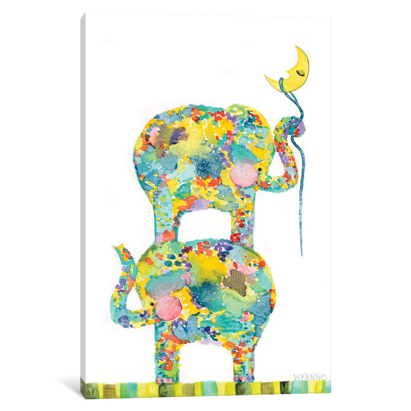 East Urban Home Lasso The Moon Elephants Painting On Wrapped