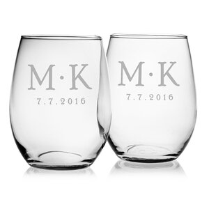 Dot Monogram and Date Stemless Wine Glass (Set of 2)
