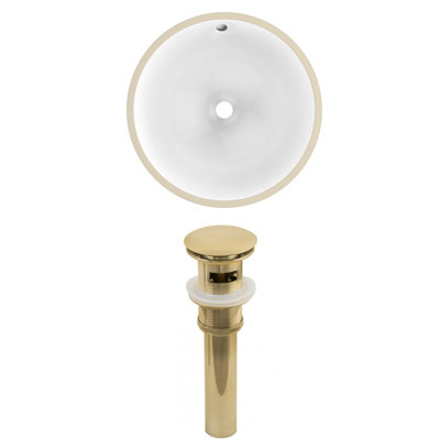 Ceramic Circular Undermount Bathroom Sink with Overflow American Imaginations Drain Finish Gold