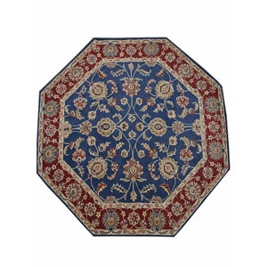 Toddington Vintage Hand-Tufted Wool Blue/Dark Red Area Rug