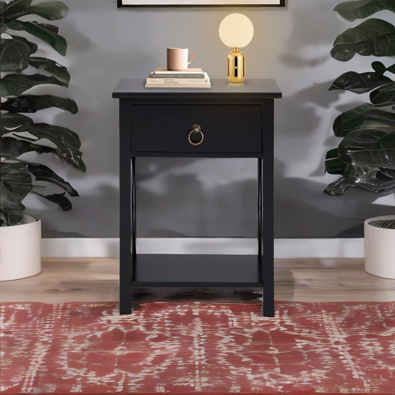 Sleek Nightstand: Modern Side Table, Accent Table, Small End Table, Living Room End Tables Color: Black