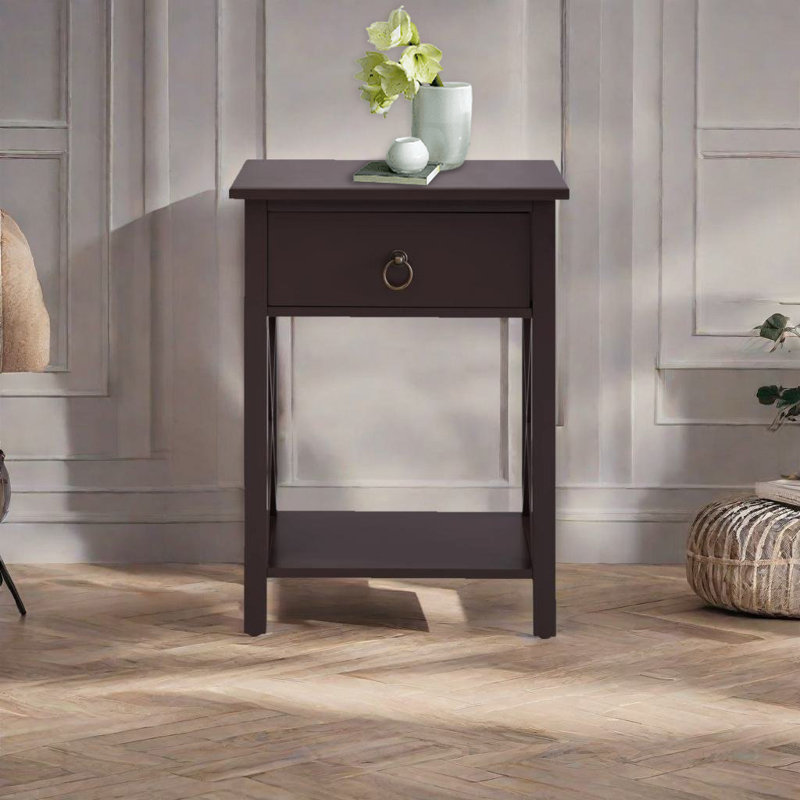Sleek Nightstand: Modern Side Table, Accent Table, Small End Table, Living Room End Tables Color: Brown