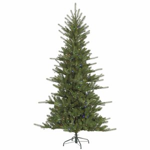 Slim Colorado Spruce 7.5' Green Artificial Christmas Tree with 680 LED Multi-Colored Lights with Stand