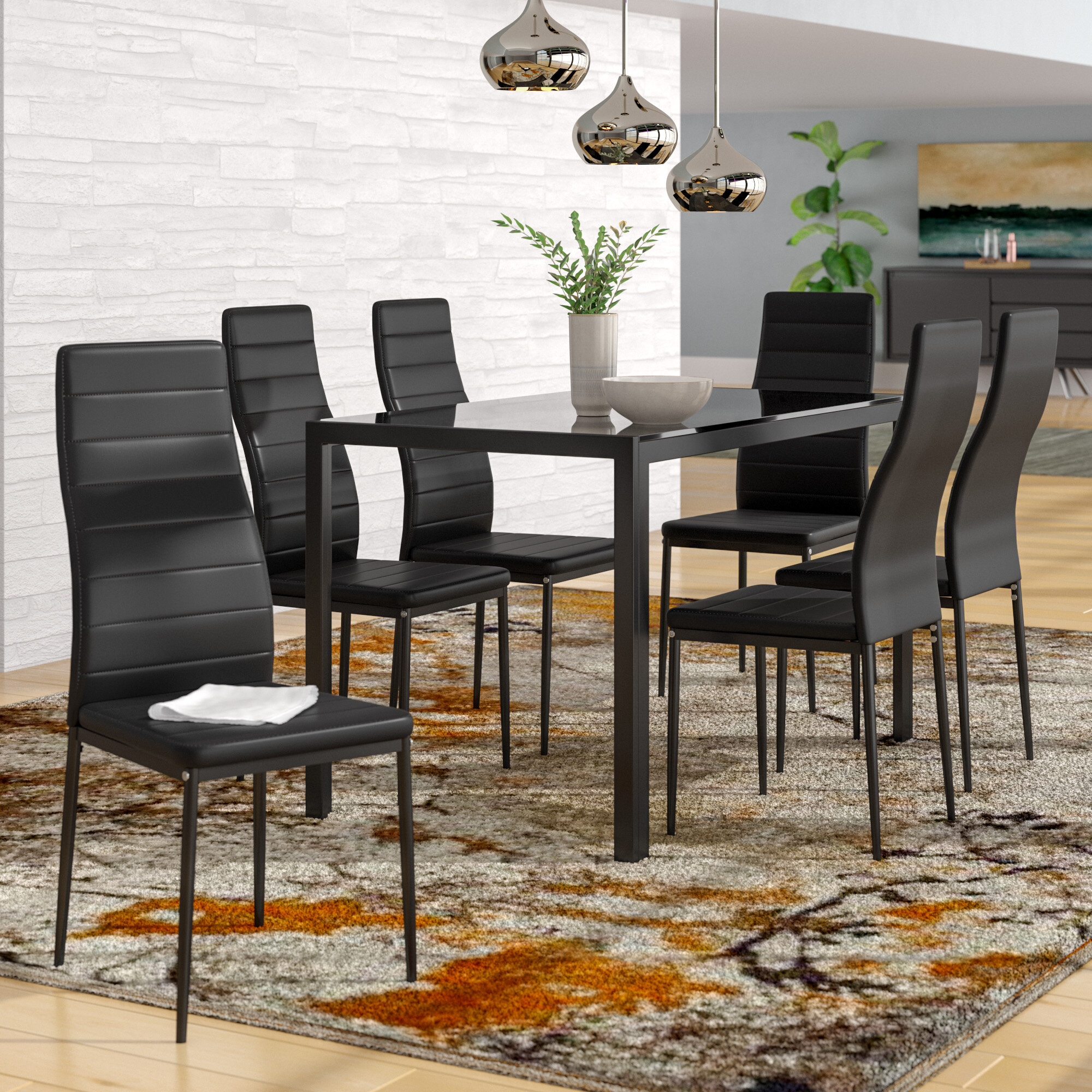 6 Modern Dining Chairs Dining Room Chair Table Faux Leather Furniture Cozy Black 