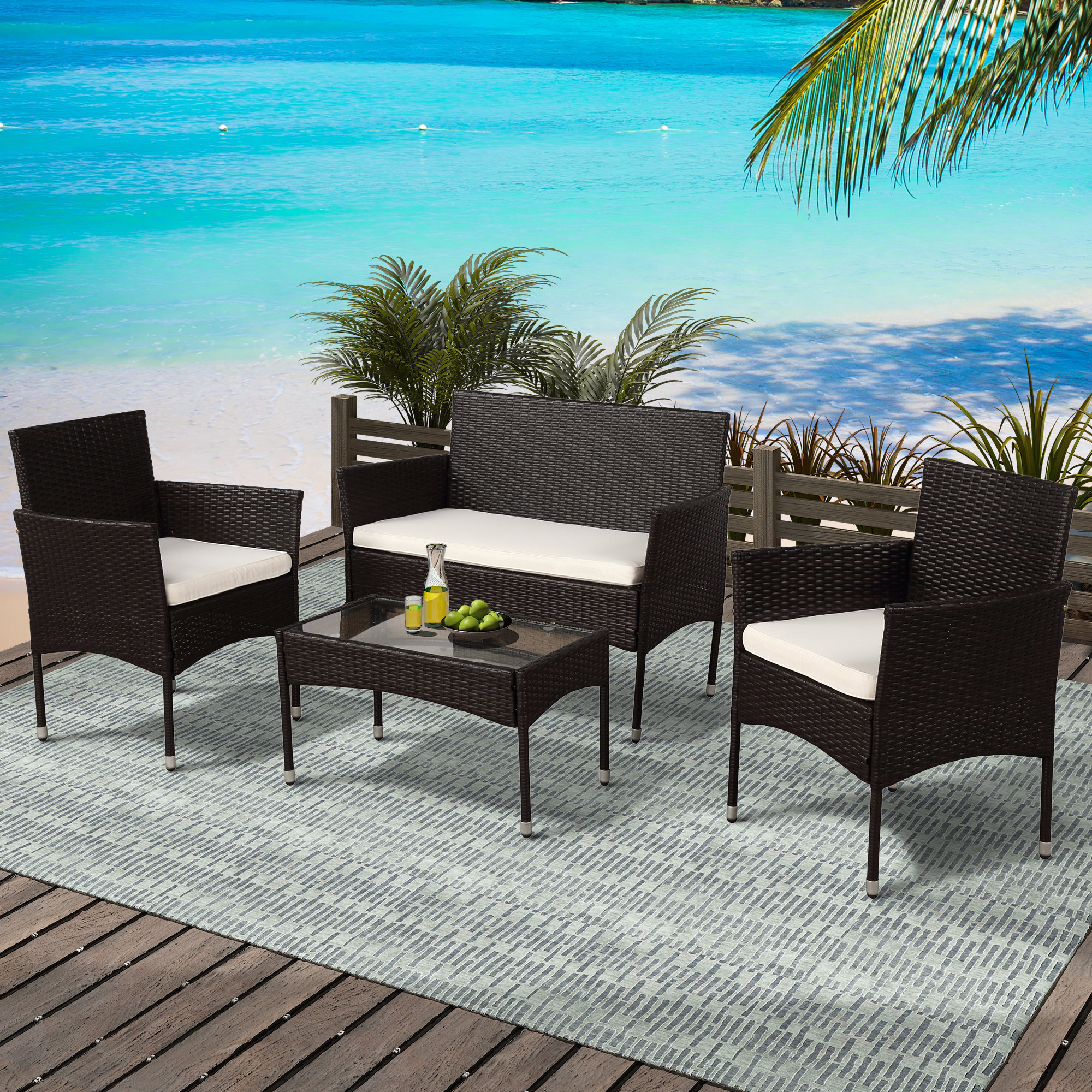 Latitude Run Boomer 4 Piece Rattan Sofa Seating Group With Cushions Reviews Wayfair