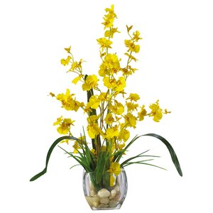 Liquid Illusion Dancing Lady Silk Orchids in Yellow with Vase