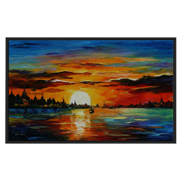 Winston Porter Sunrise In The Harbor Framed Oil Painting Print
