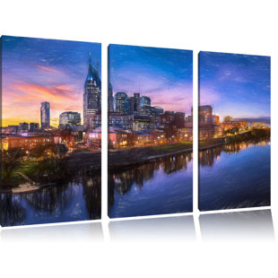 STUNNING NASHVILLE PANORAMA AT TWILIGHT BOX CANVAS PRINT WALL ART PICTURE