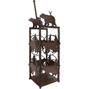 Black Bear with Pine Trees Ebros Cast Iron Metal Western Rustic Vintage Themed Toilet Paper Holder Stand Station with Storage for Bathroom Powder Room Old World Cowboy Decorative Accent