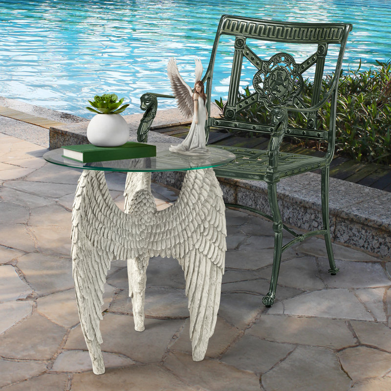 Design Toscano Angel Wings At Feet Glass Topped Sculptural End