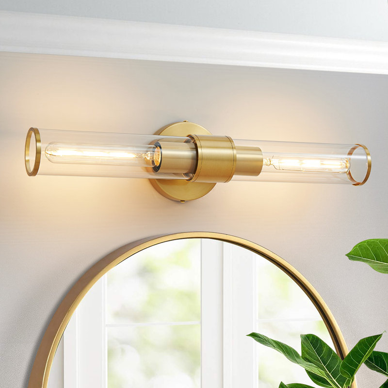 Almetta 2 - Light Bathroom Dimmable Vanity Light Bath Bar Fixtures Finish: Gold, Shade Pattern: Transparent