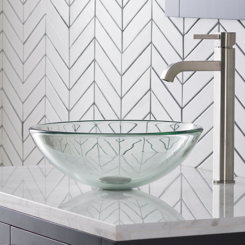 Kraus Frosted Glass Circular Vessel Bathroom Sink With Faucet Reviews Wayfair