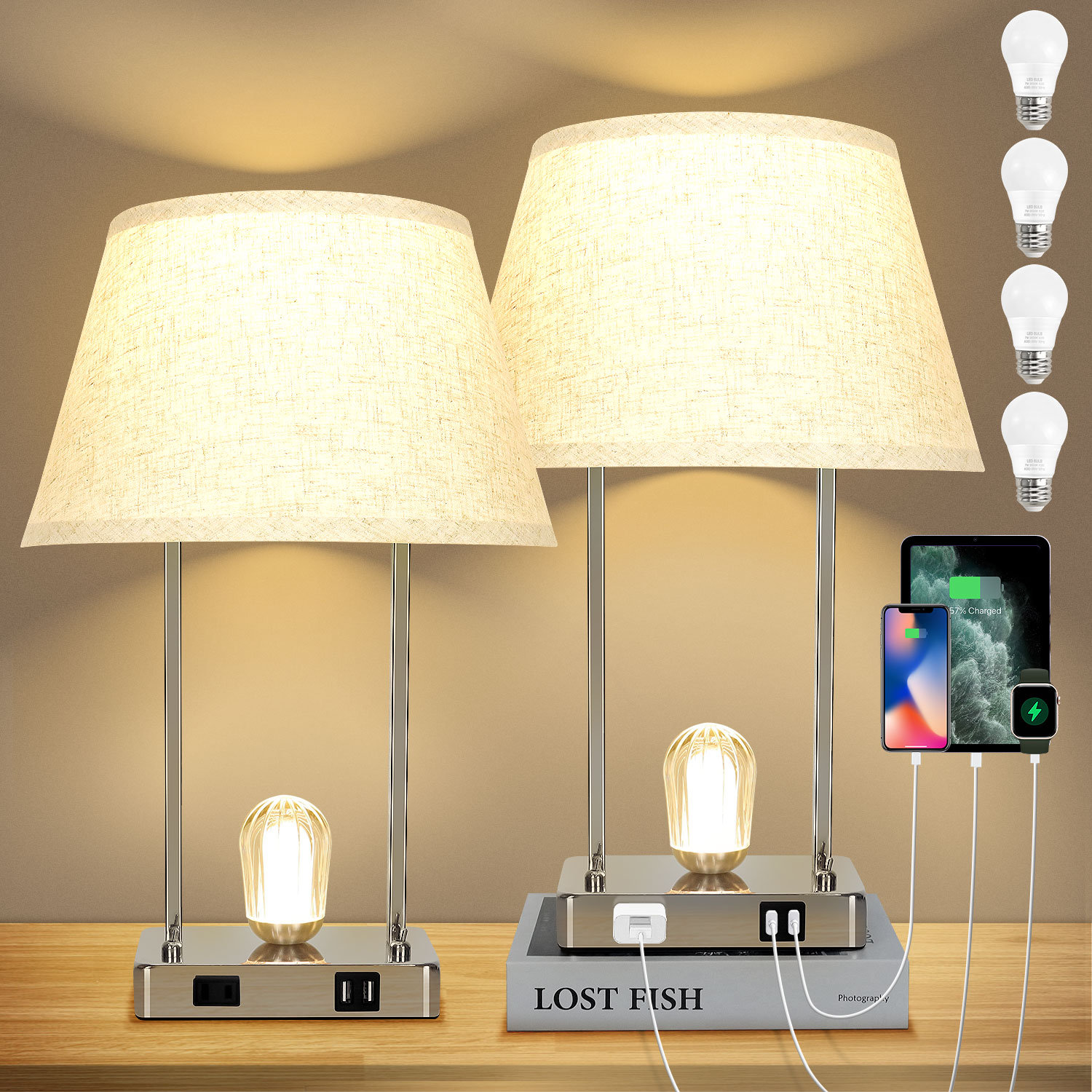 Specimen Willen Het apparaat Latitude Run® Metal Table Lamps for Bedroom - Bedside Lamps with USB Ports  & AC Outlet, Nightstand Lamp | Wayfair