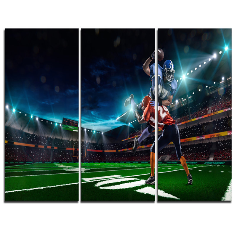 Designart American Football Player 3 Piece Graphic Art On Wrapped Canvas Set Wayfair