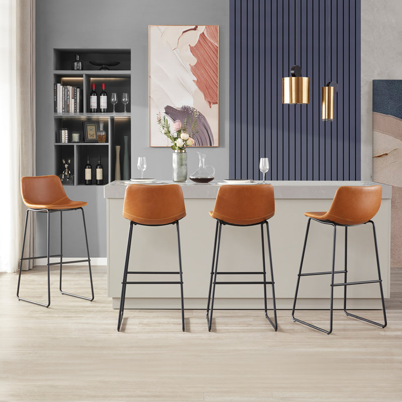 Kledi Faux Leather Counter & Bar Stools Upholstery: Whiskey Brown/Yellow, Seat Height: Bar Stool (30” Seat Height)
