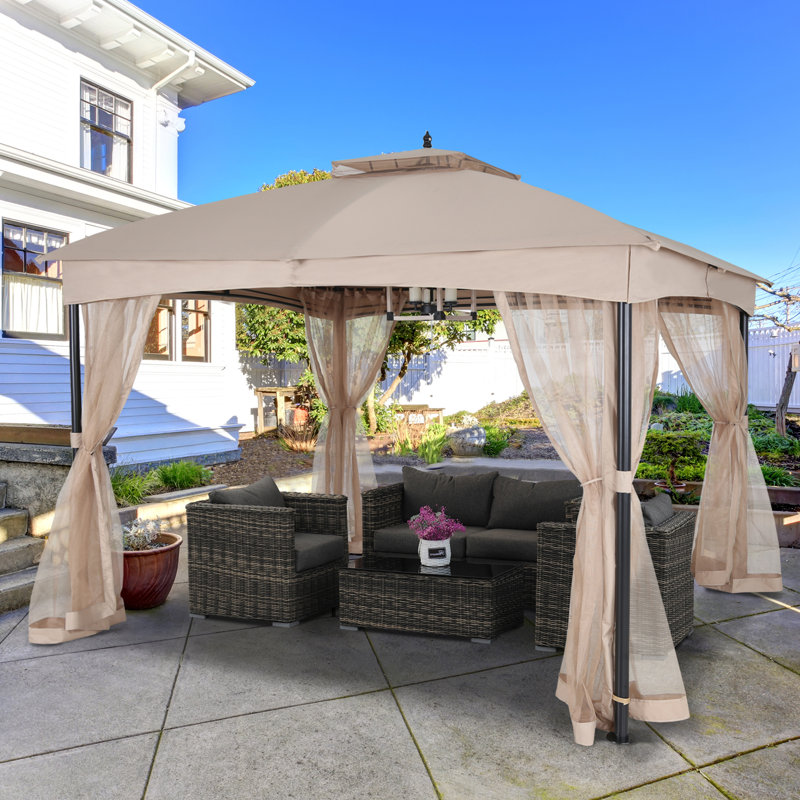 12 Ft. W x 10 Ft. D Steel Patio Gazebo Roof Color: Khaki