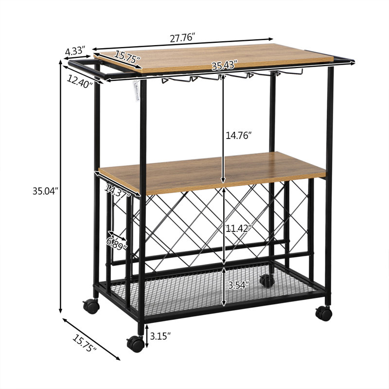 17 Stories New Milford Industrial Wine Rack Kitchen Rolling Storage Bar Table Serving Trolley Bar Cart Wayfair
