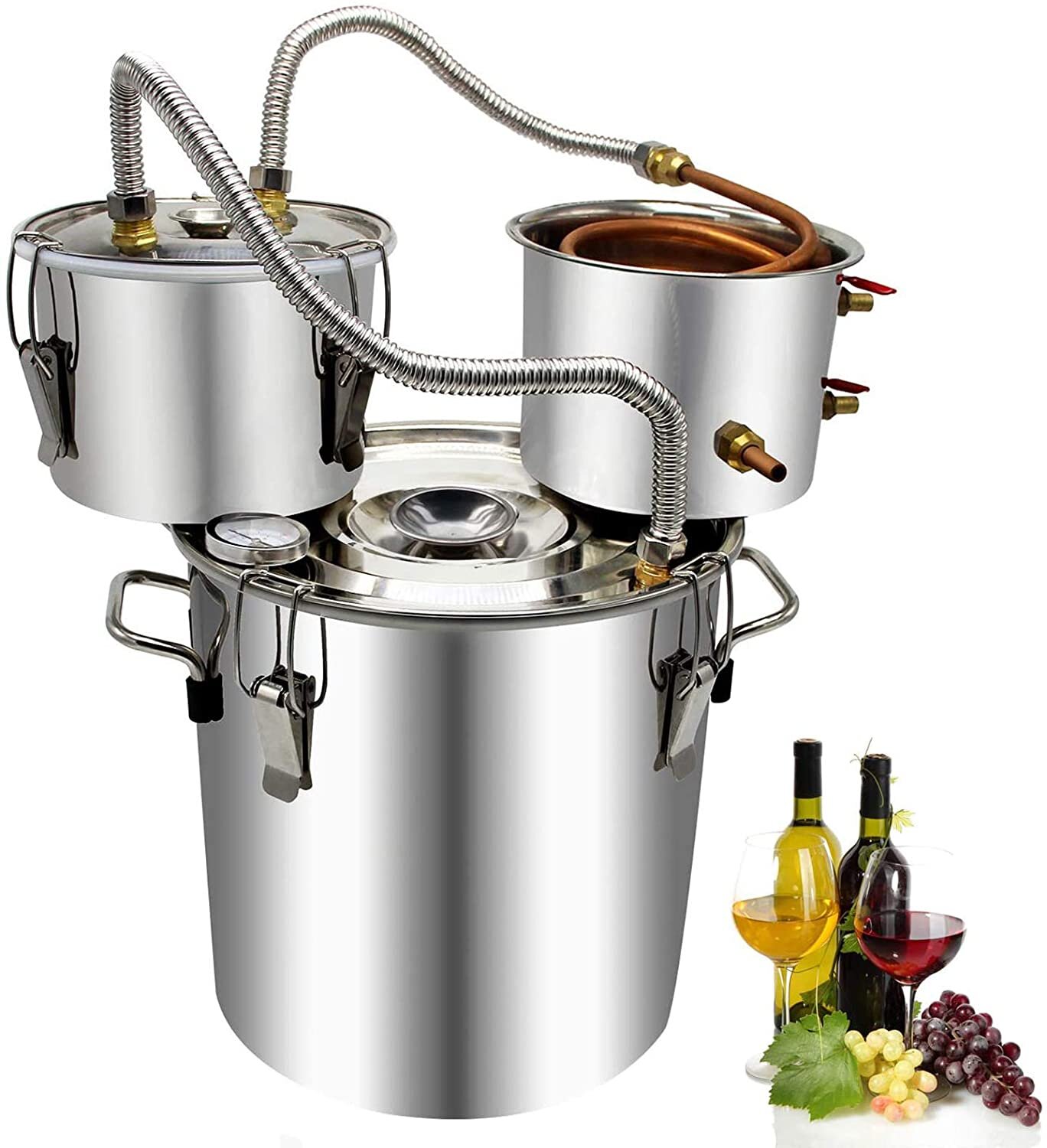5 Gallon 3 Pot Set Distiller Kit Boiler Stainless Alcohol Still Wine Making Brew 