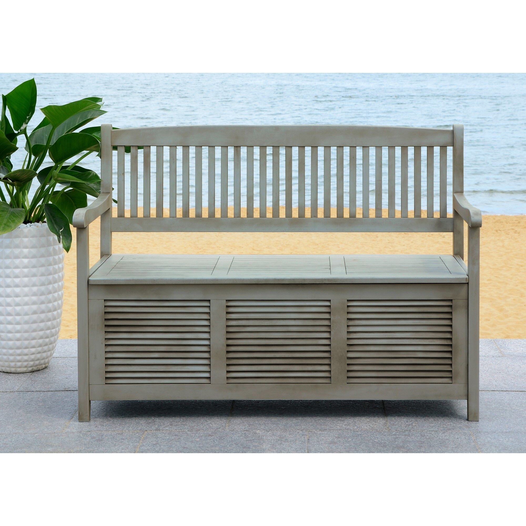 grey outdoor storage bench waterproof
