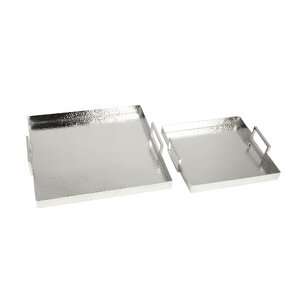 Hammered Square 2 Piece Serving Tray Set