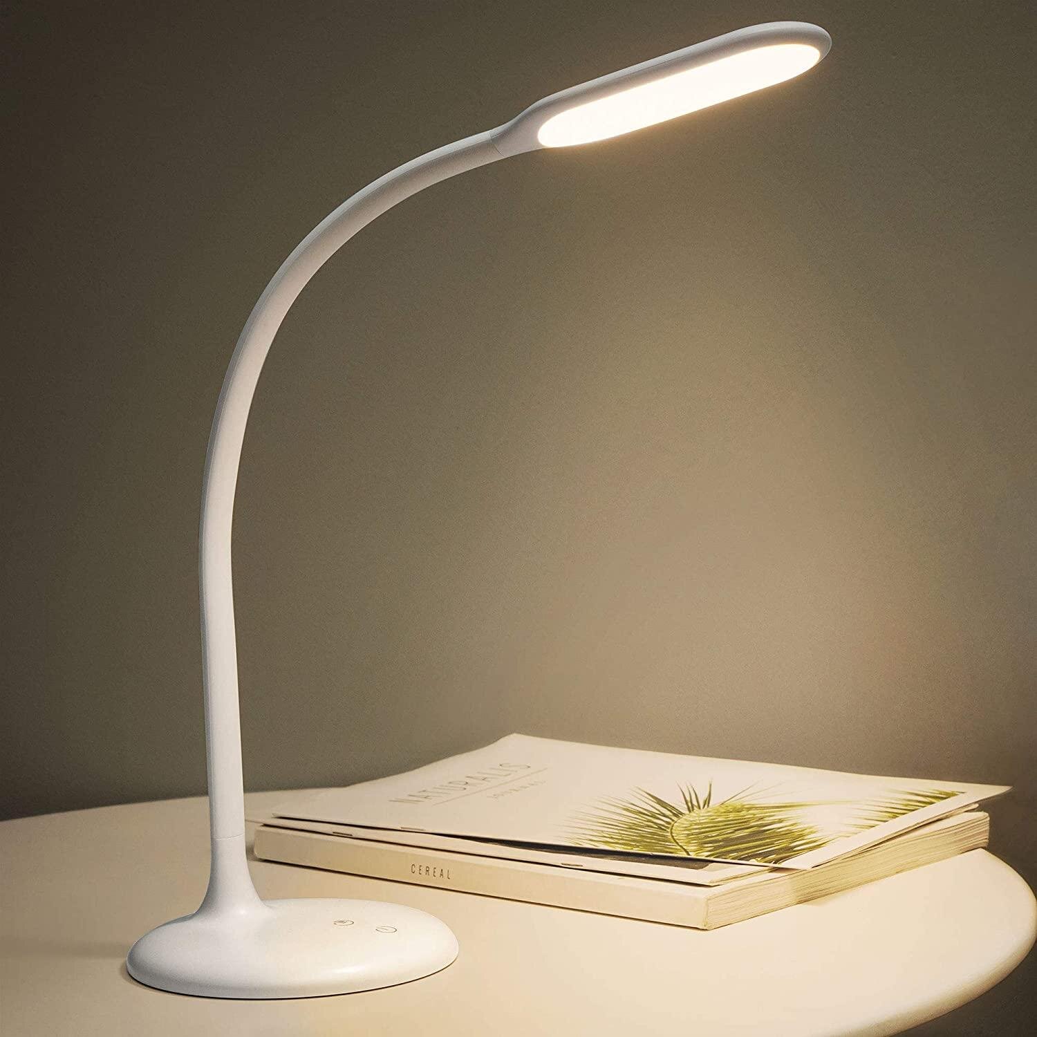 Flexible LED Reading Light Dimmable Bedside Desk Top Table Lamp Battery Operated