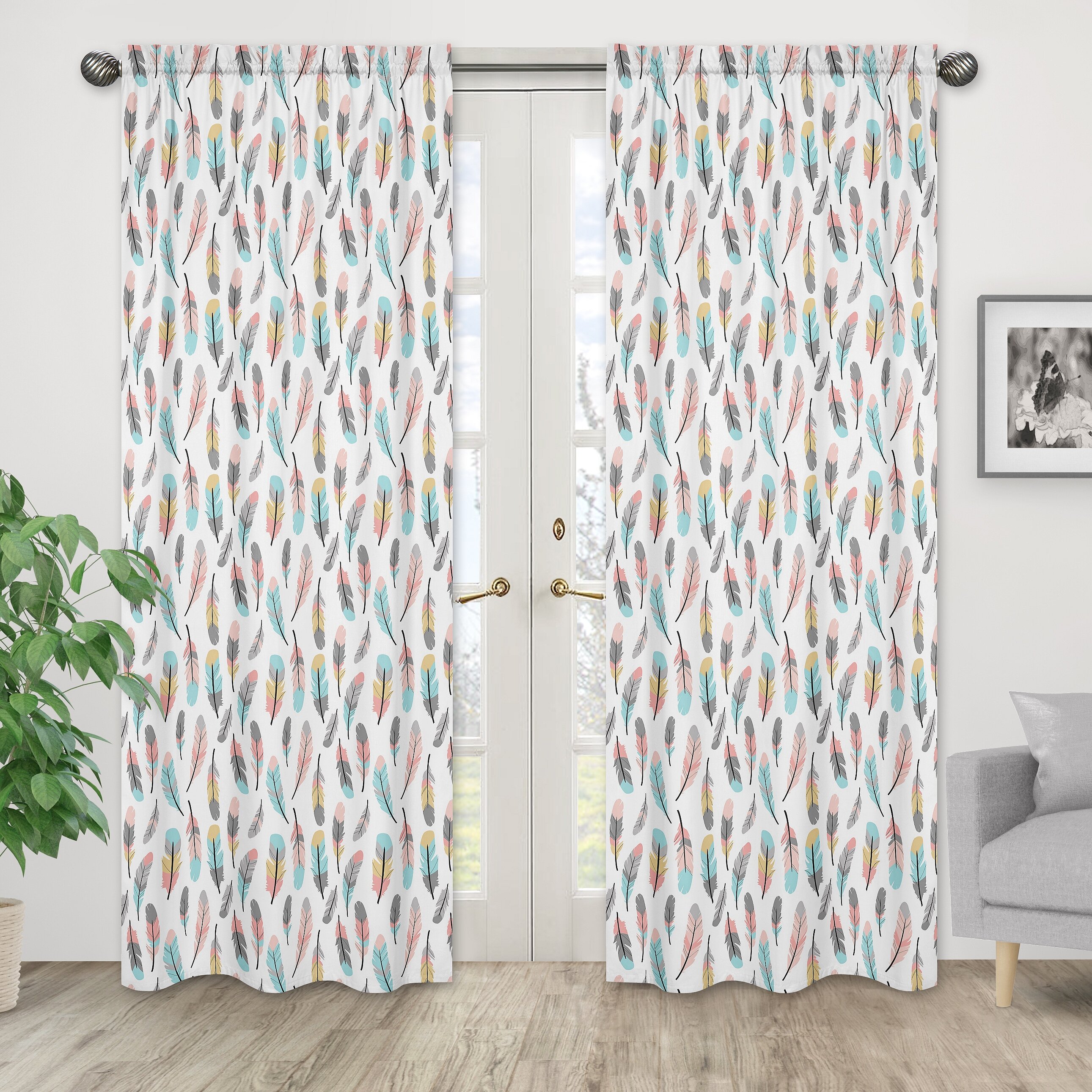Set of 2 Sweet Jojo Designs Window Treatment Panels for Modern Turquoise and Coral Emma Collection