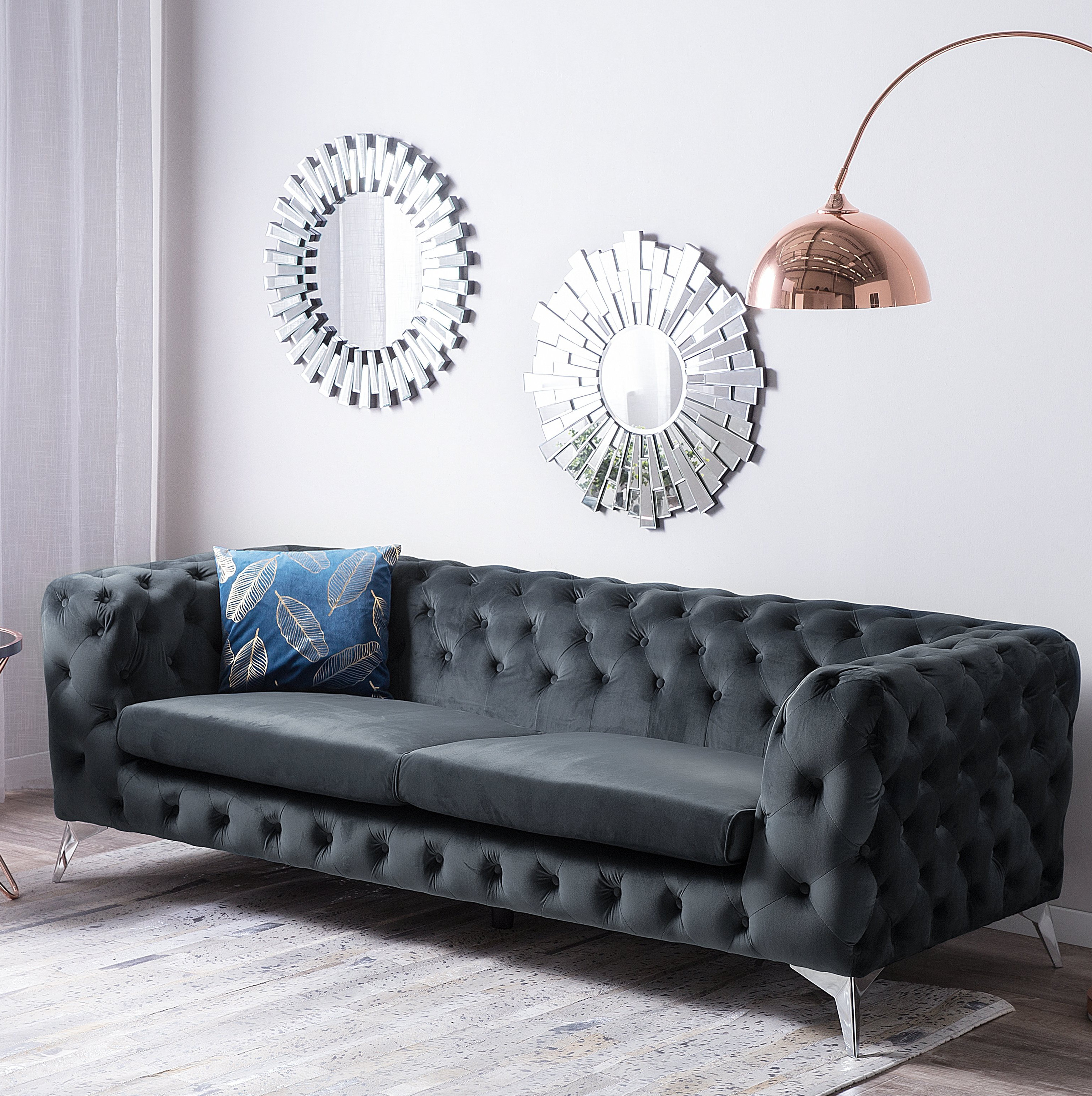 Everly Quinn 3 Seater Velvet Fabric Sofa Grey Sotra Wayfair Ca
