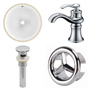 Go to store & view more images American Imaginations CUPC Ceramic Circular Undermount Bathroom Sink with Faucet and Overflow